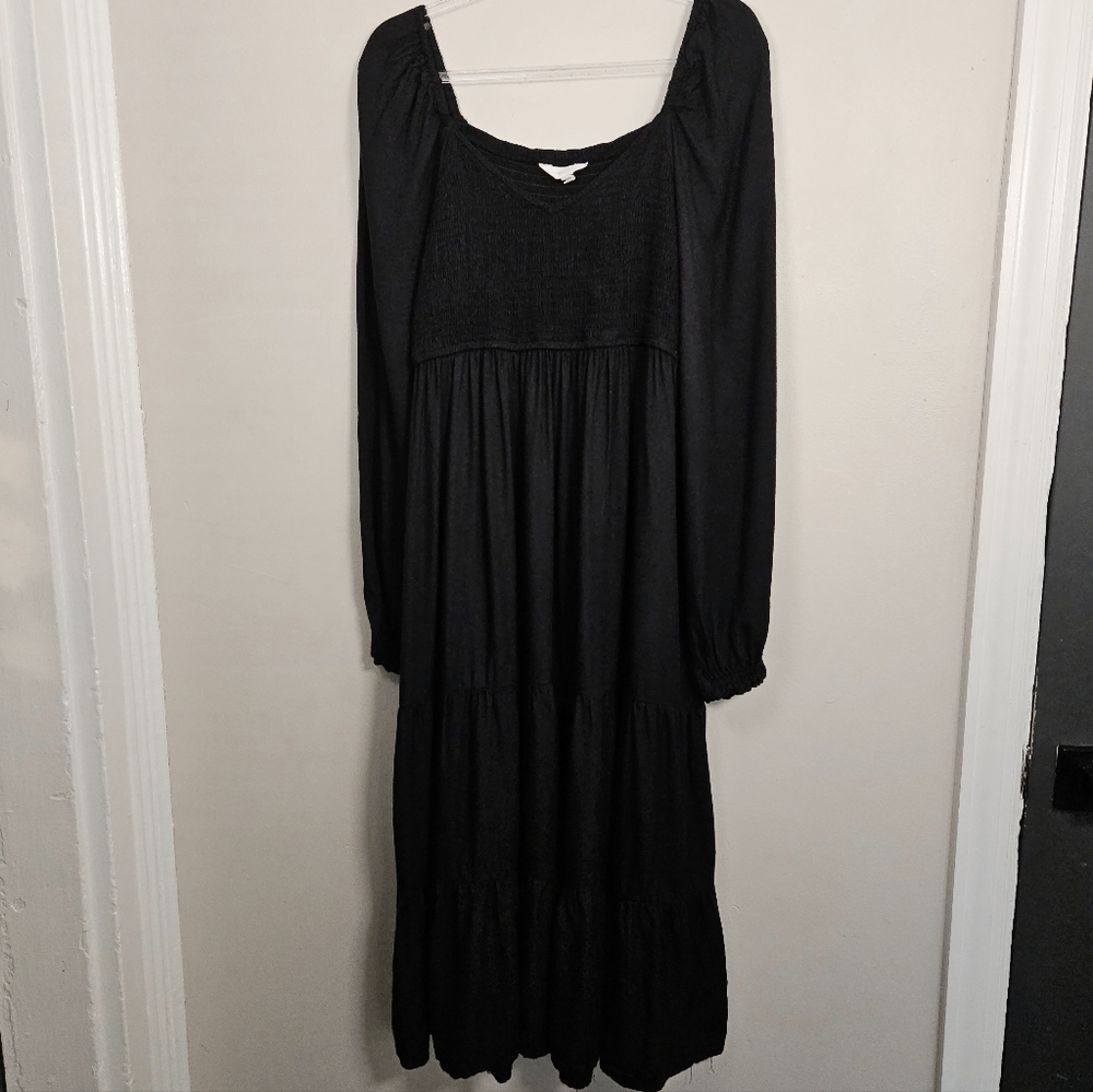 Beyond Words Black Boho Smocked Long Sleeve Fit & Flare Dress Size Large - Picture 3 of 10